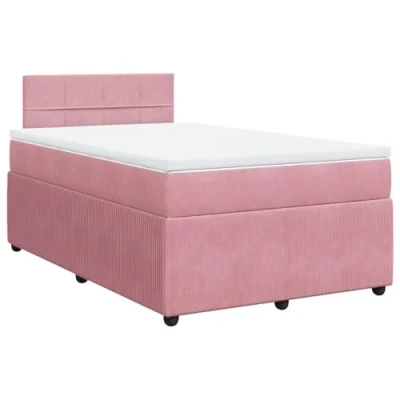 Image de vidaXL Sommier à lattes de lit avec matelas Rose 120x200 cm Velours