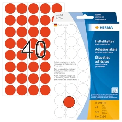 Afbeelding van Etiket HERMA 2256 rond 19mm fluor rood 960stuks