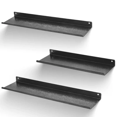 Afbeelding van himaly Set van 3 zwevende metalen wandplanken voor keuken, badkamer, woonkamer, slaapkamer (zwart)