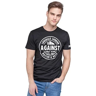 Afbeelding van Lonsdale Against Racism T shirt met lange mouwen voor heren, zwart.