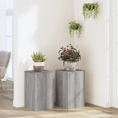 Afbeelding van Plantenstandaards 2 st 30x30x50 cm bewerkt hout grijs sonoma