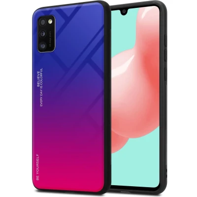 Afbeelding van Cadorabo Hoesje geschikt voor Samsung Galaxy A41 in PAARS ROOD Tweekleurige beschermhoes van TPU silicone Case Cover en achterzijde gehard glas