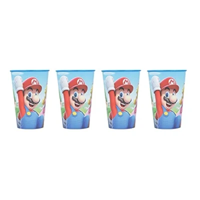 Afbeelding van Set van 4 kinderdrinkbekers, 260 ml, naar keuze: Cars Paw Patrol Avengers, blaze /bekers, glas, kunststof, BPA vrij, cadeau voor jongens (Super Mario)