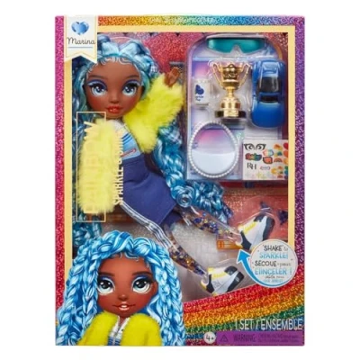 Afbeelding van Rainbow High Sparkle and Shine Marina (blauw) pop 28 cm met vloeibare pailletten in de benen, stickers om ze te personaliseren, ideaal voor kinderen van 4 tot 12 jaar