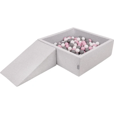 Afbeelding van KiddyMoon schuimspeelplaats met ronde ballenbak (100 ballen) ballenbakken voor baby&#039;s speelbad hindernisbanen, made in the eu, lichtgrijs:wit/grijs/poederroze