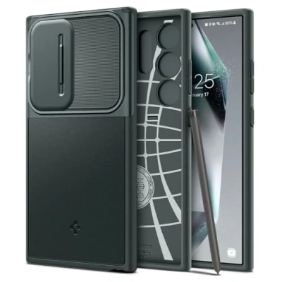 Afbeelding van Spigen Optik Armor Geschikt voor Samsung Galaxy S24 Ultra Back Cover met Camera Slider Groen