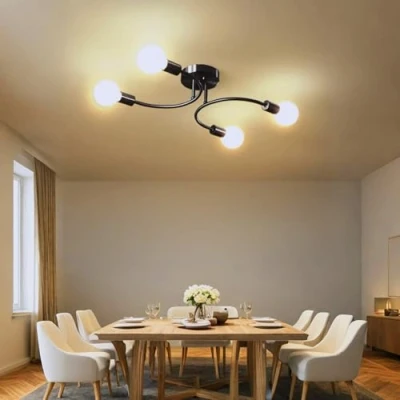 Afbeelding van NIUNIAJ Industriële plafondlamp, 4 lampen kroonluchter E27, vintage zwarte voor woonkamer, slaapkamer, keuken, eetkamer, diameter 60 cm (lamp niet inbegrepen)
