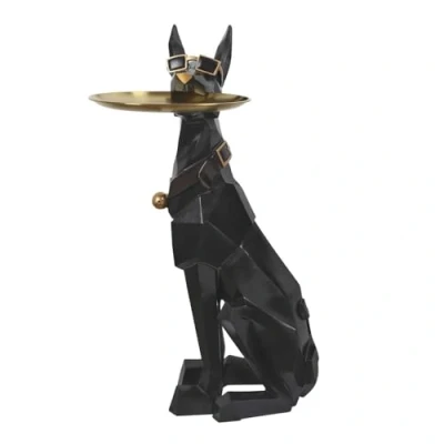 Afbeelding van HOME DECO FACTORY, HD0161 Elegant hondenbeeld, lege tas, praktisch, decoratief object van hars, zwart en goud, ideaal voor woonkamer, entree of kantoor, hoogte 72 cm, kunststof
