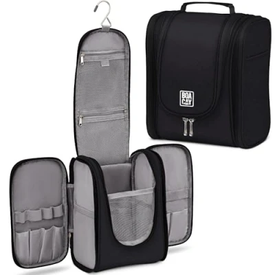 Afbeelding van BOACAY Toilettas voor dames, heren, kinderen, reistas, cosmetica, (M) saffier zwart grijs interieur,