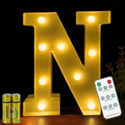 Afbeelding van Honphier® letterlamp, afstandsbediening, alfabetlamp, led, letterverlichting, verlichte letters, nachtverlichting, decoratie voor verjaardagsfeestje, bruiloft (N)