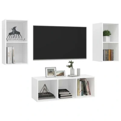 Afbeelding van vidaXL 3 delige Tv meubelset bewerkt hout wit
