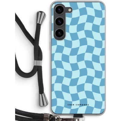 Afbeelding van Case Company® hoesje met Koord geschikt voor Samsung Galaxy S23 Plus Grid Blauw Telefoonhoesje Zwart Bescherming aan alle Kanten en Over de Schermrand