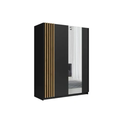 Afbeelding van Kast Met 2 schuifdeuren spiegel L200 cm Zwart en houtlook CALELA L 200.2 x H 198.5 D 62