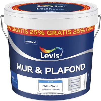 Afbeelding van Levis muur en plafond wit satin 4L+25% GRATIS