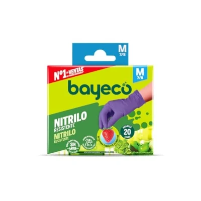 Afbeelding van Bayeco Nitril handschoenen voor eenmalig gebruik kleur paars beide handen stof en latexvrij Getextureerde vingers een betere grip 20 stuks dispenserverpakking maat M