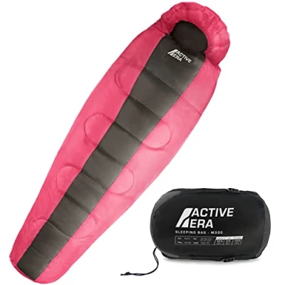 Afbeelding van Active Era Professional Premium Slaapzak 300 GSM Vulling en Waterafstotend Mummieslaapzak met Binnenzak 4 Seizoenen voor Kamperen, Camping, Backpacken, Hiken, Festivals, Logeren, Buitenhuis Volwassenen &amp; Kinderen 220x80cm Roze