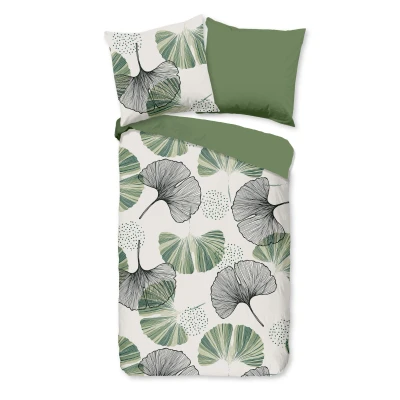 Afbeelding van Dekbedovertrek 200x200 cm Ginkgo Bladeren Print Groen/Wit 2 Persoons 100% Katoen Oeko Tex Gecertificeerd