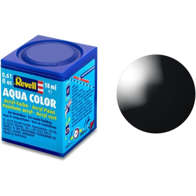 Afbeelding van Zwart Glanzend Ral 9005 Aqua Color 18 Ml Revell Modelbouwverf Op Waterbasis