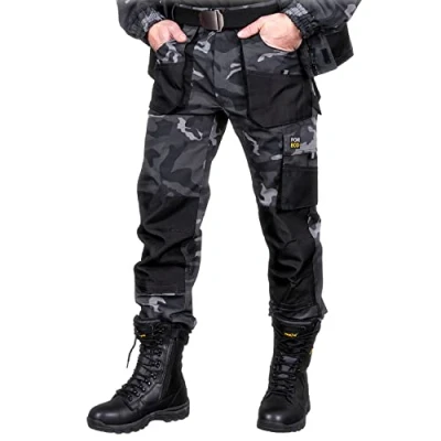 Afbeelding van REIS FORECO T werkbroek voor heren, werkbroek, snijbeschermingsbroek, Zwarte Camouflage, 48