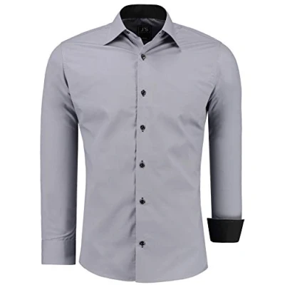 Afbeelding van J&#039;S FASHION Herenhemd met lange mouwen, slim fit, gemakkelijk te strijken, EU maten: S tot 6XL, grijs,