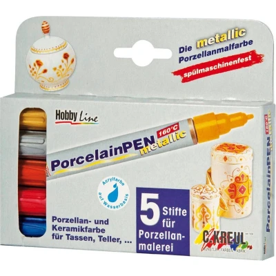 Afbeelding van Kreul Porselein Marker Metallic Set 5 Kleuren Porcelein stiften