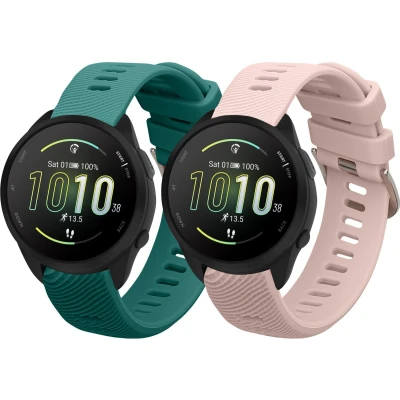 Afbeelding van kwmobile 2x horlogebandjes geschikt voor Garmin Forerunner 165 / Music bandje Smartwatch bandjes van TPU Activity tracker horloge band in groen oudroze
