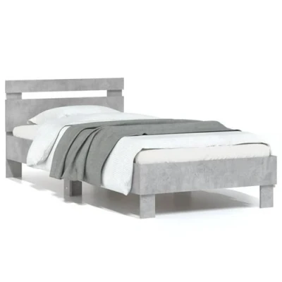 Afbeelding van Bedframe met hoofdbord en LED verlichting betongrijs 75x190 cm