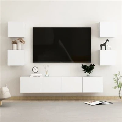 Afbeelding van vidaXL 6 delige Tv meubelset bewerkt hout wit