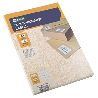Afbeelding van D.RECT Universele etiketten zelfklevend (52,5 x 21,2 mm DIN A4), bedrukbaar, 100 vellen, verpakking met 56 etiketten/vellen, 5600 stuks, wit
