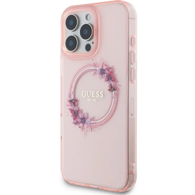 Afbeelding van Guess GUHMP16LHFWFCP iPhone 16 Pro 6,3&quot; roze/roze hardcase IML Flowers Wreath MagSafe