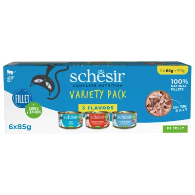 Afbeelding van Schesir Complete In Jelly Kattenvoer Tonijn Garnaal Zeebrasem 6x85 g Variety Pack