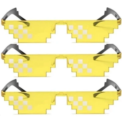Afbeelding van CHPN Pixelbril Festivalbril Feestbril Partybril Roze Thug Life 6 Pixel bril Deal With It Geel One size Hippe Accessoire 3 pack