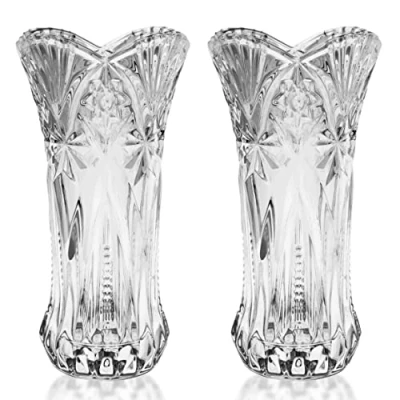Afbeelding van Kurtzy Helder Kristallen Glazen Vazen (2 Pak) 24,5cm Modern Decoratieve Melodia Cylinder Bloemen Vaas Set voor Huis Kopstuk en Kantoor Decor