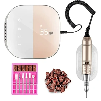 Afbeelding van Madenia Touchpro Elektrische nagelboor, 35.000 tpm, professionele nagelvijl /manicure /pedicureset, met HD digitaal display, stil, trillingsarm, roze