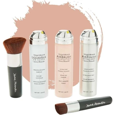 Afbeelding van Magic Minerals AirBrush Foundation 5 delige set by Jerome Alexander Light incl. 2 Kabuki kwasten, Primer en AirFinish settingspray Make up met een natuurlijke dekking