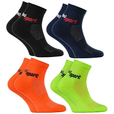 Afbeelding van Rainbow Socks Meisjes en jongens, neon sportsokken, 4 x zwart, blauw, oranje, groen