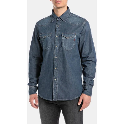 Afbeelding van Replay Overhemd Denim Donker jeans M