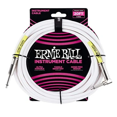 Image de Ernie Ball 6047 Câble blanc jack coudé instrument 6m