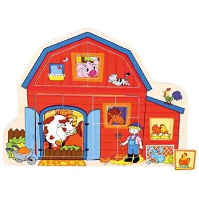 Afbeelding van Bino Vormenpuzzel Boerderij Junior 30 Cm Hout Rood 13 delig