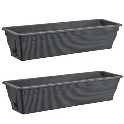 Afbeelding van BURI Set van 2 bloembakken 80 cm met waterreservoir antraciet 18 liter weerbestendige plantenbak inzetstuk voor tuin en balkon weerbestendig grijs