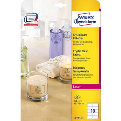 Afbeelding van Etiket Avery L7783 25 96x50.8mm transparant 250stuks