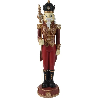 Afbeelding van Chique notenkraker met zwarte kroon en dirigeerstok Rood 62 cm