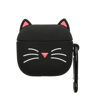 Afbeelding van kwmobile Hoes geschikt voor Apple Airpods 4 Siliconen cover oordopjes in zwart / wit Kat design