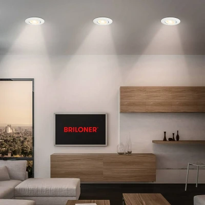 Afbeelding van Briloner Klira Set van 3 LED inbouwspots 230V 7586036 Draaibaar Ra90 hoge kleurechtheid CTS schakelaar 50 behuizing gerecycled materiaal Plat 9 x 2,4 cm Wit