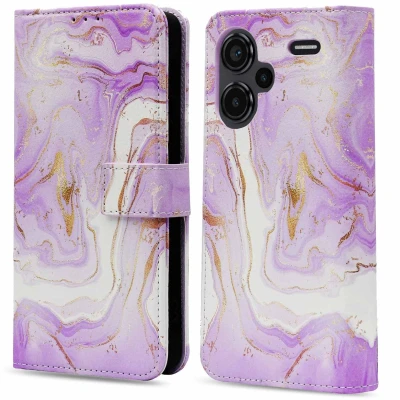 Afbeelding van imoshion Hoesje Geschikt voor Xiaomi Redmi Note 13 Pro Plus (5G) Met Pasjeshouder Design Bookcase smartphone Paars / Purple Marble