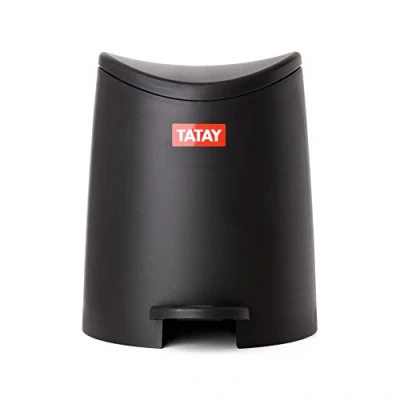 Afbeelding van TATAY Afvalemmer badkamer is met pedalen standaard 3L capaciteit, polypropyleen, BPA vrij, zwart. Meet 19 x 21,8 22,1 cm