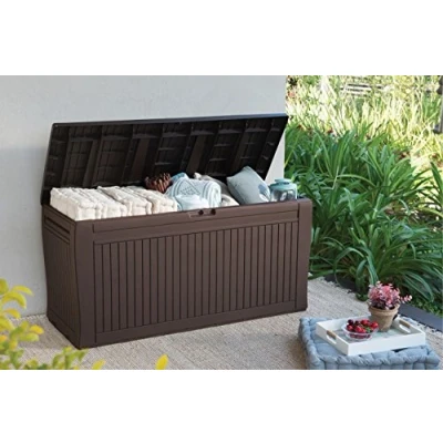 Afbeelding van Koll Living Opbergbox/kussenbox 270 liter, 100% waterdicht, met ventilatie ter voorkoming van slechte geuren/schimmel, deksel in moderne houtlook, belastbaar tot 250 kg (2