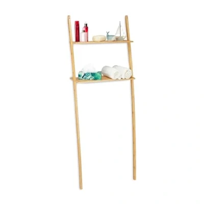 Afbeelding van Relaxdays wasmachine kast bamboe ombouwkast wasdroger badkamer 2 etages