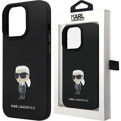 Afbeelding van Karl Lagerfeld KLHCP13LSMHKNPK hoesje voor iPhone 13 Pro / zwart Siliconen Ikonik Metalen Pin