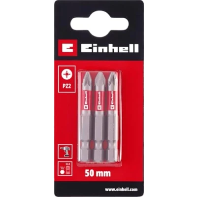Afbeelding van Einhell 3 stuks standaard bits PZ2 50 mm (chroom vanadium, nauwkeurige schroeven, goede controle, rode ring, schacht E6.3)